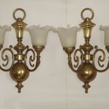 Large Pair of French Vintage Brass Empire Wall Lights with Swan Detail and Glass Shades 4884