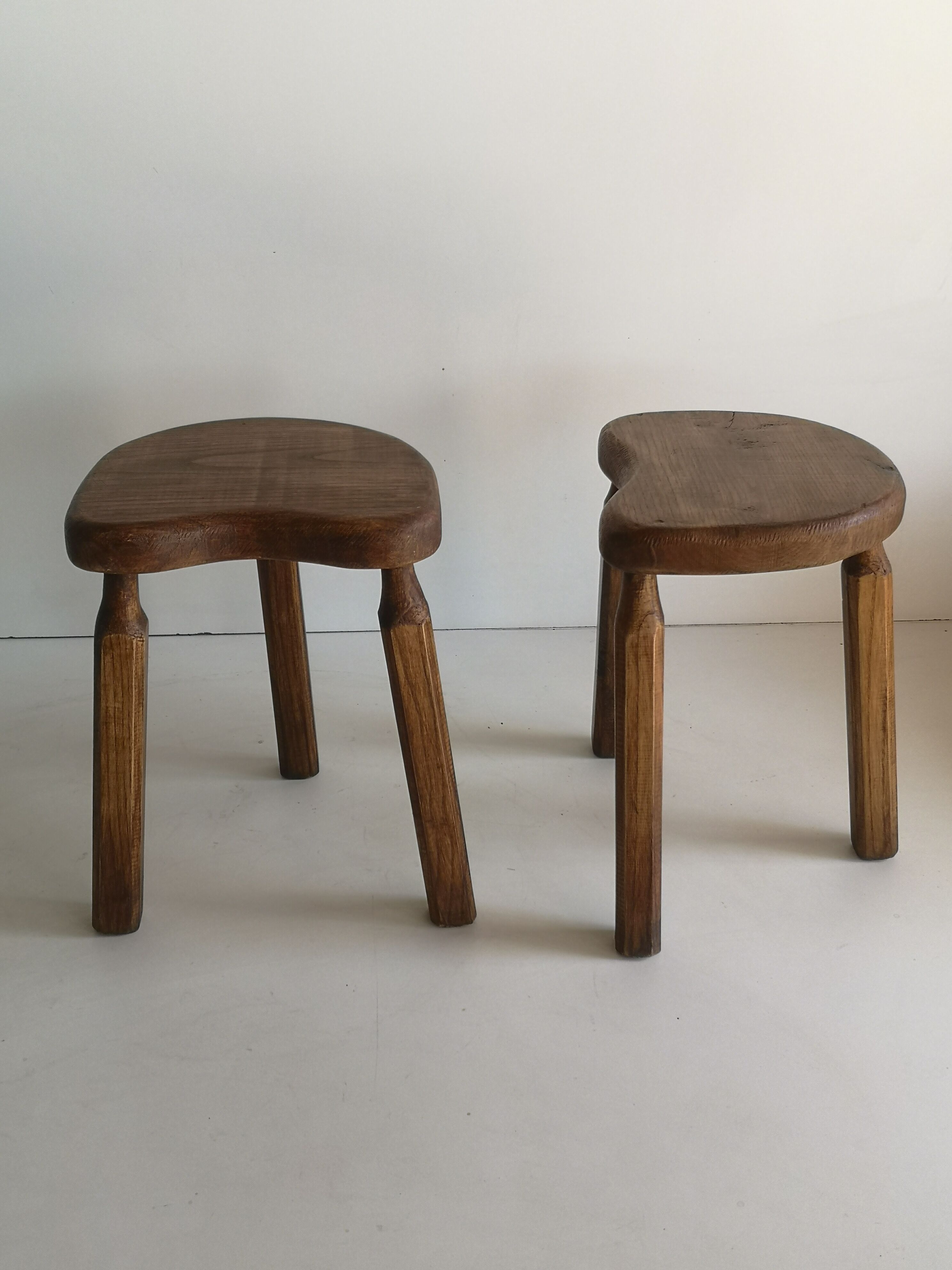 Lot of 2 low stools in solid raw wood