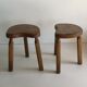 Lot of 2 low stools in solid raw wood