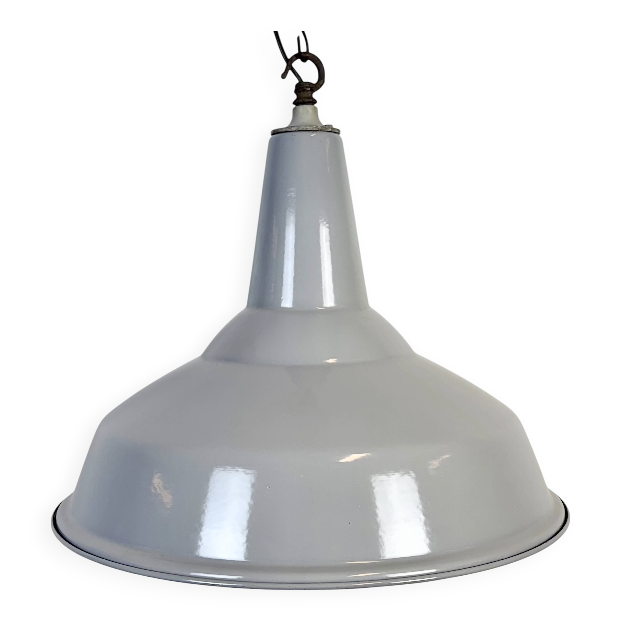 Large Industrial British Grey Enamel Pendant Lamp from Benjamin, 1960s