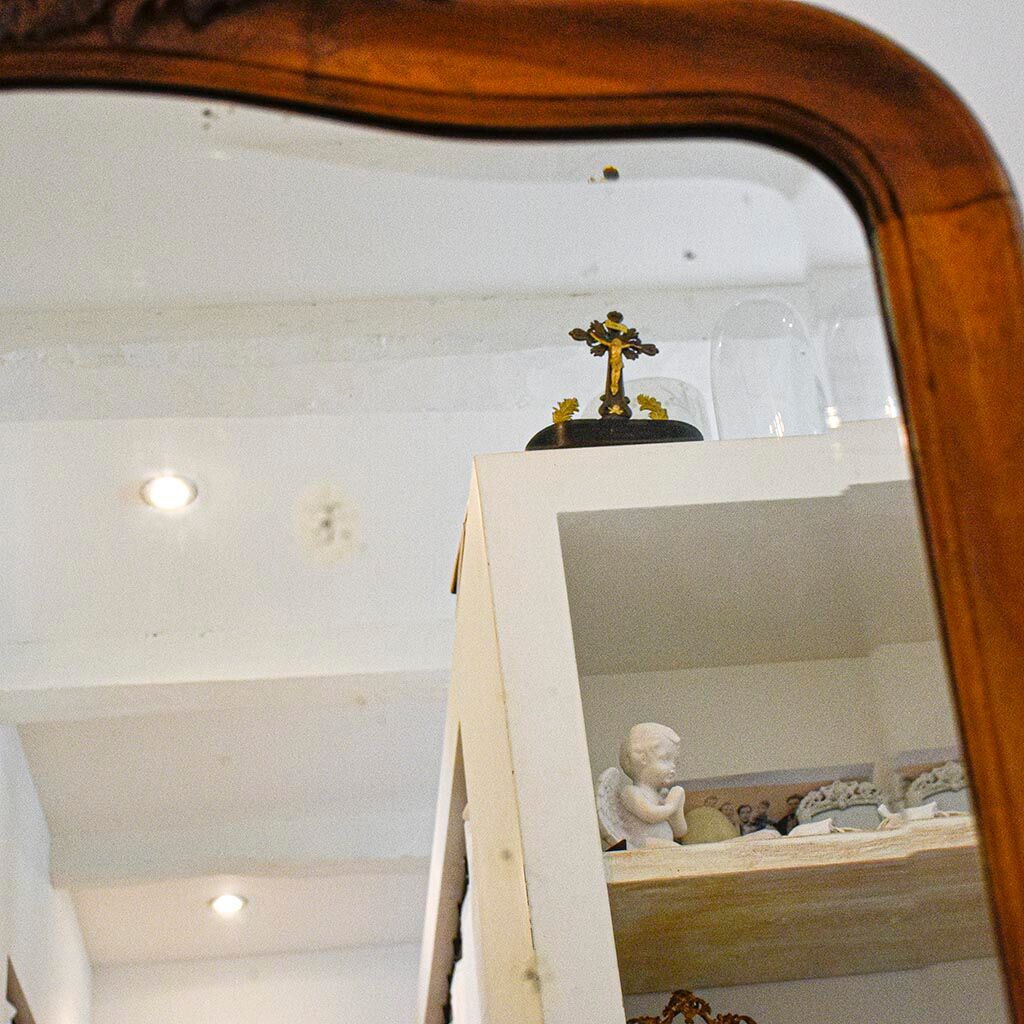 Mirror of fireplace rockery in wood pediment carved old vintage walnut 125 x 86 cm