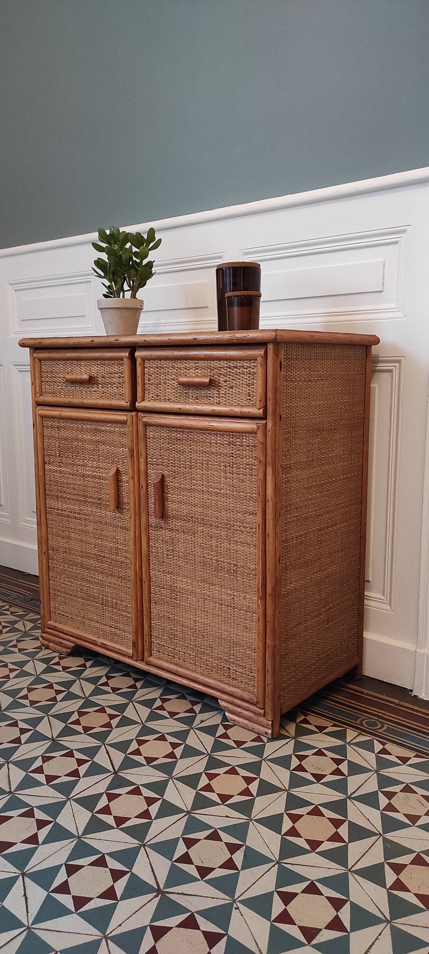 Commode rotin et bambou