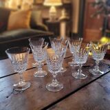 Set of 9 fine cut crystal stemmed glasses - France, circa 1950