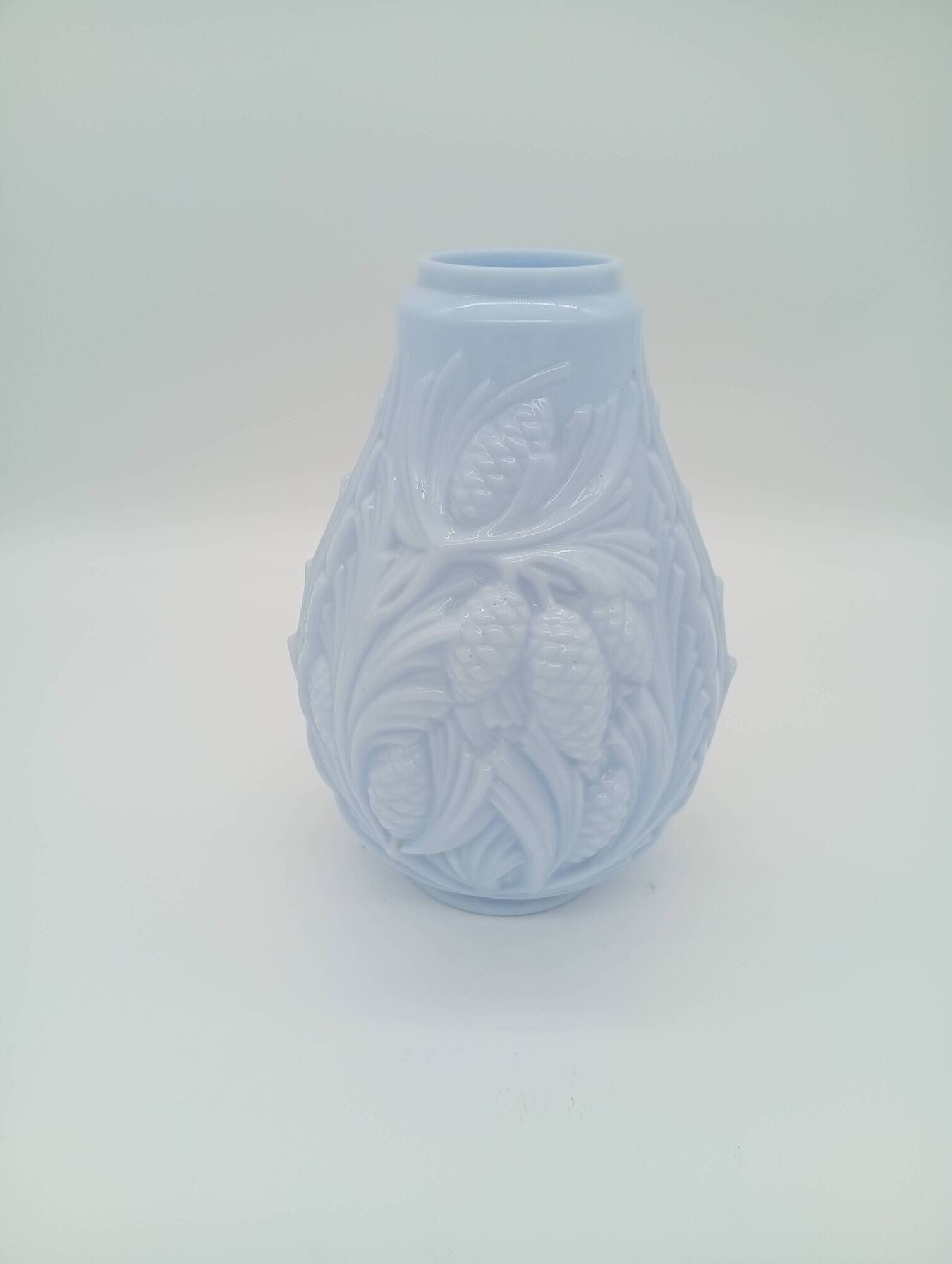 Art Deco Opaline Vase Blue Pastel Glass Pine Cone Decoration France 1930s