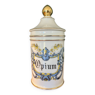 Pot d'apothicaire français du 19ème siècle pour opium en porcelaine de Limoges, vers 1880