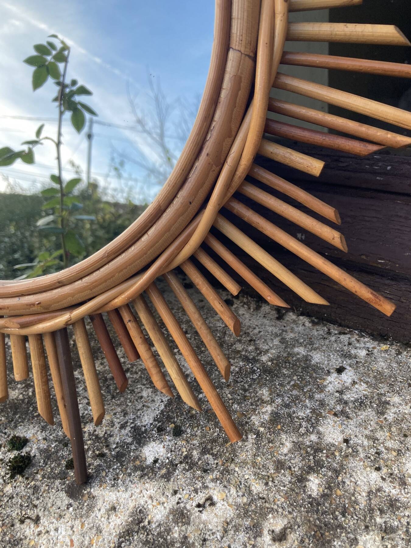 Vintage rattan sun mirror