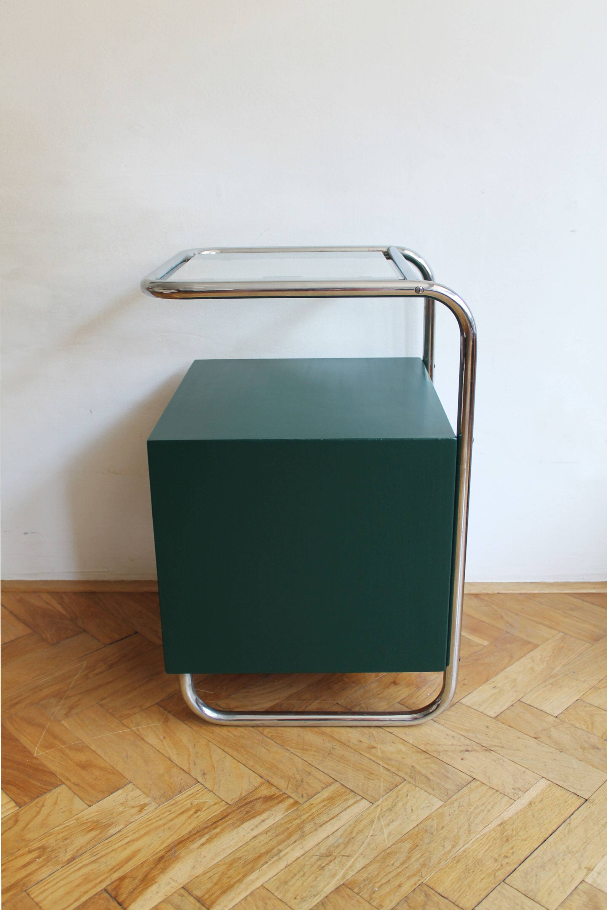 Bauhaus Style Tubular Steel Bedside Cabinet, Czechoslovakia 1940s
