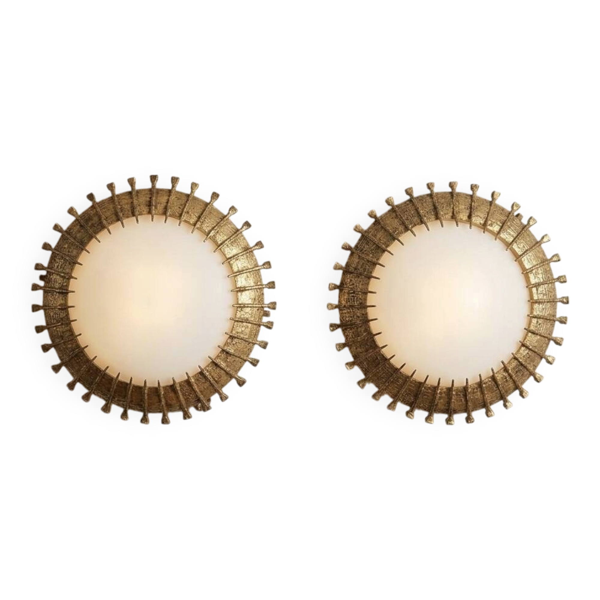 Pair of brutalist sun wall sconces in gold