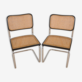 Paire de chaises Cesca noires par Marcel Breuer, Italie années 1970