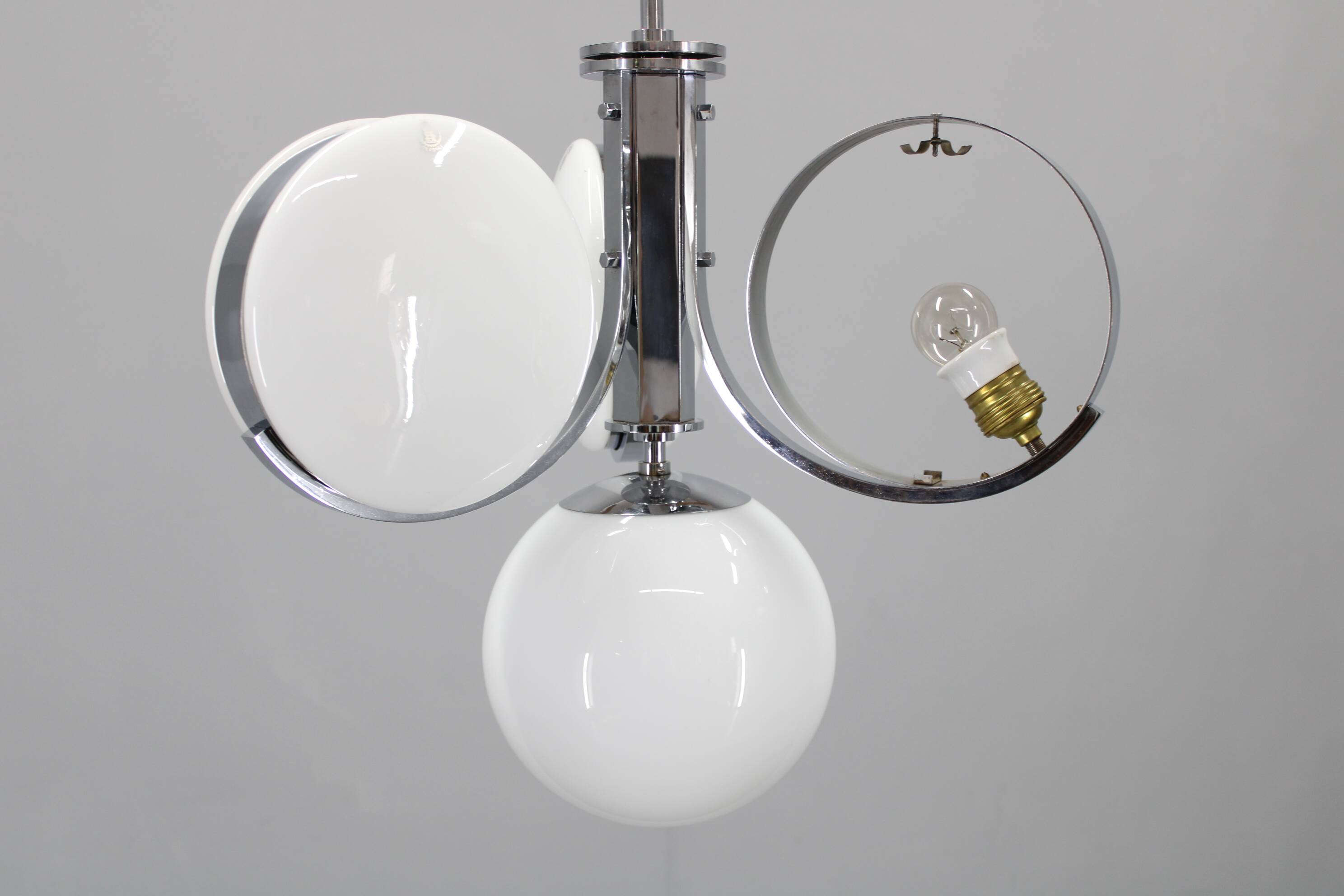 1930s Rare Art Deco Glass Chandelier, Czechoslovakia