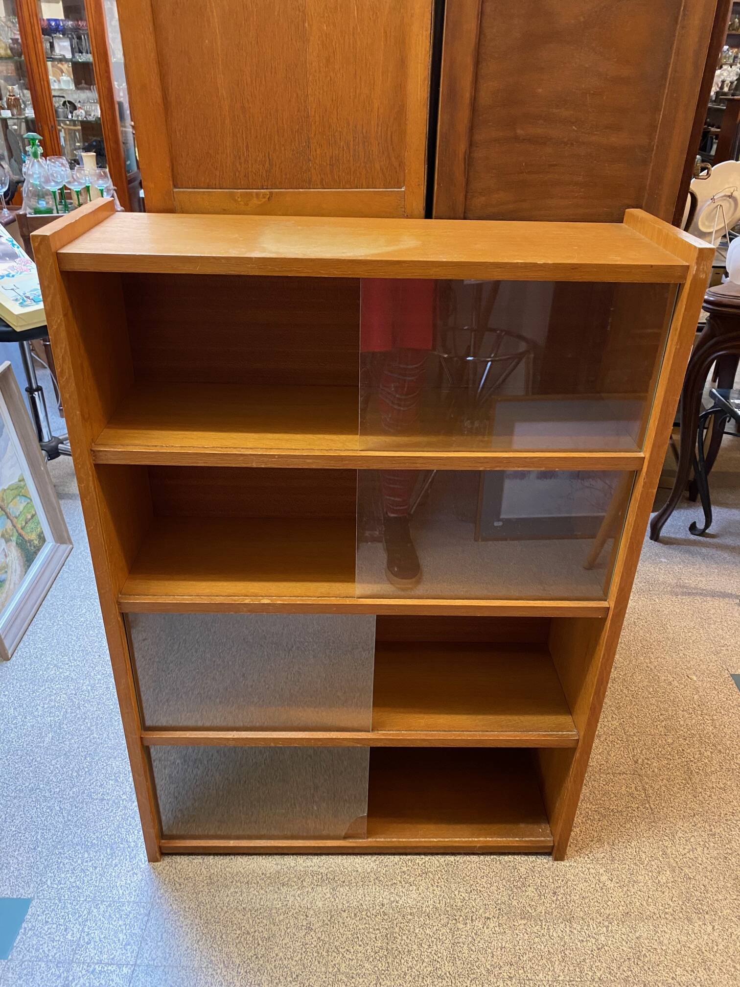 Bibus 1960s bookcase light oak with sliding glass
