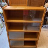 Bibus 1960s bookcase light oak with sliding glass