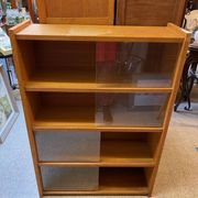 Bibus 1960s bookcase light oak with sliding glass