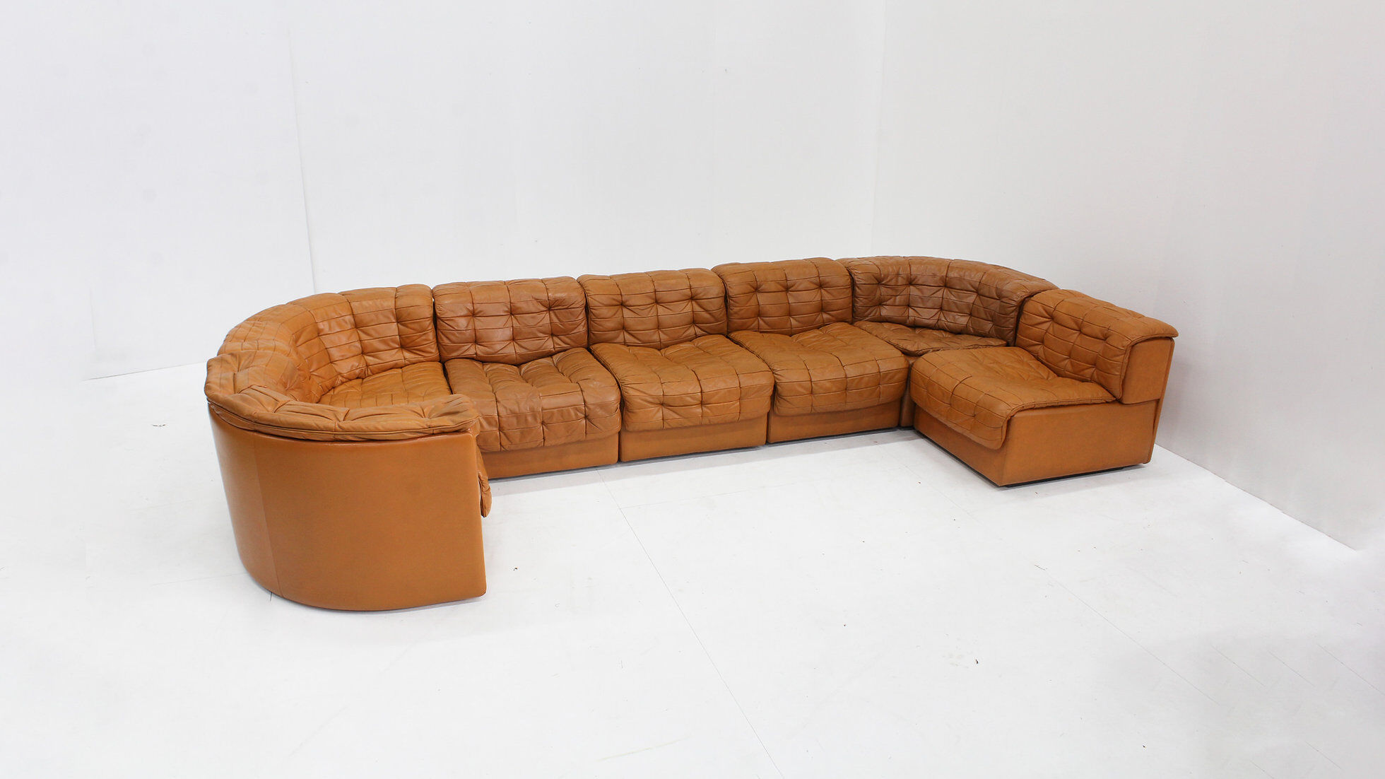 Canapé modulaire Vintage De Sede DS 11 en cuir patchwork cognac, ensemble de 7 pièces