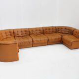 Canapé modulaire Vintage De Sede DS 11 en cuir patchwork cognac, ensemble de 7 pièces