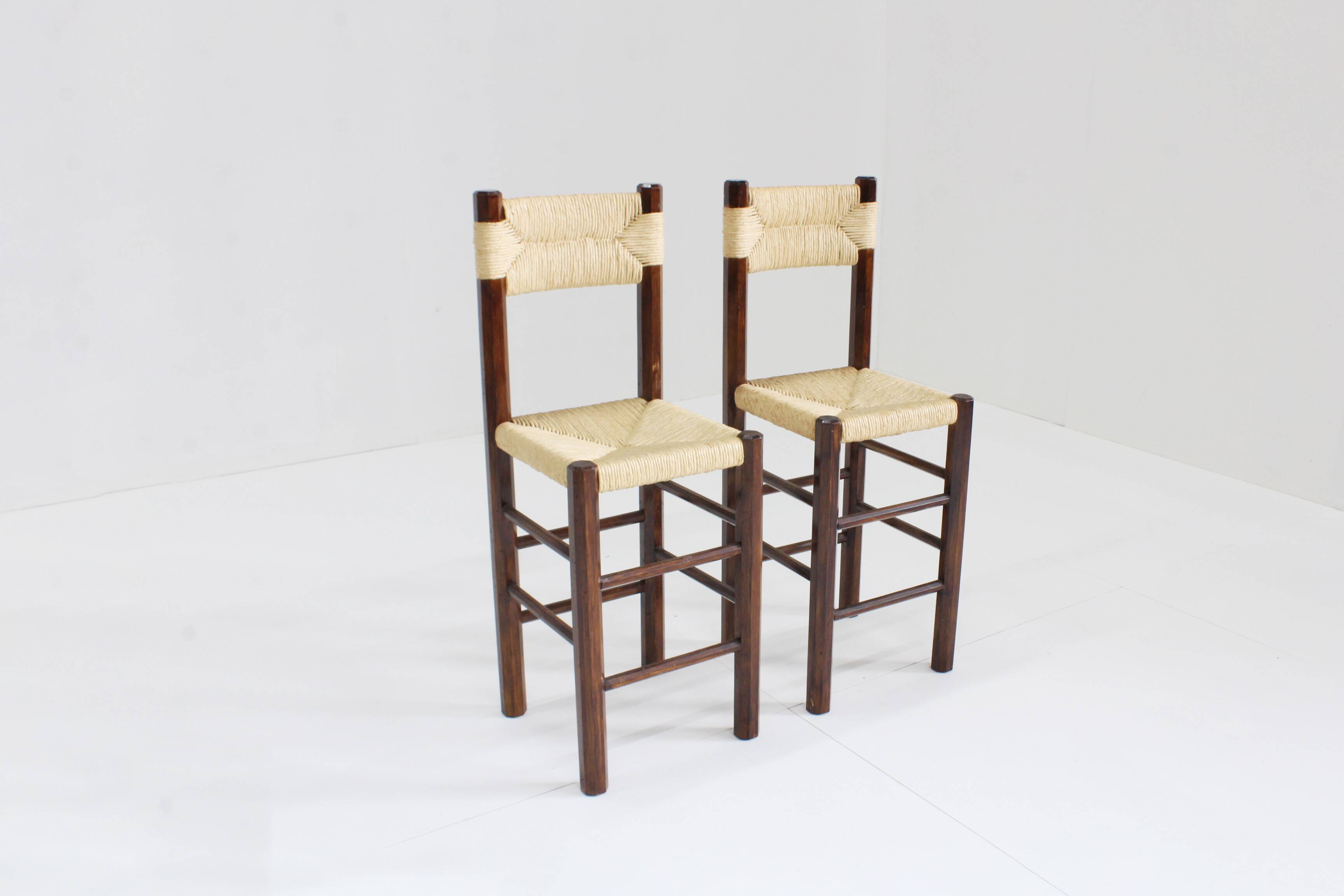 Vintage woven rush and wood bar stools , set of 2