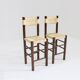 Vintage woven rush and wood bar stools , set of 2