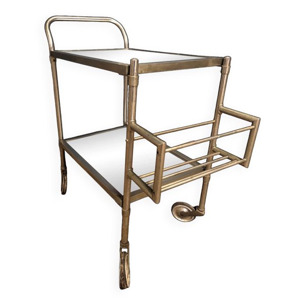 Desserte roulante en acier et miroir