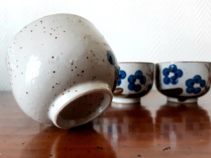 Stoneware tea set with currants, vintage Japan