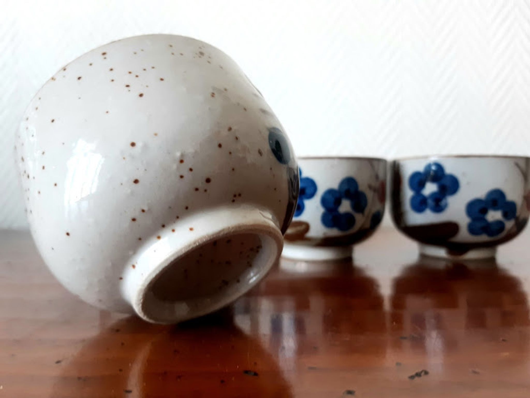 Stoneware tea set with currants, vintage Japan