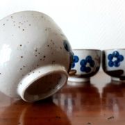Stoneware tea set with currants, vintage Japan