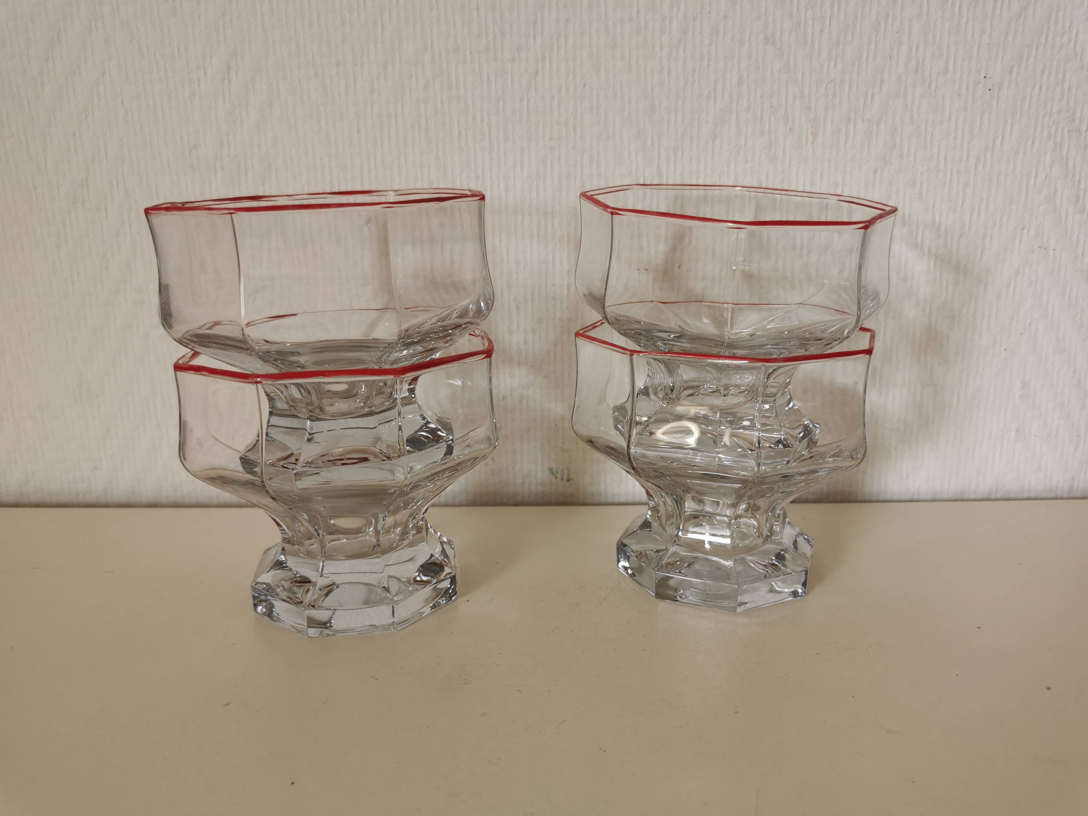 set of 4 ice cream cups, transparent glass dessert, octagon shape