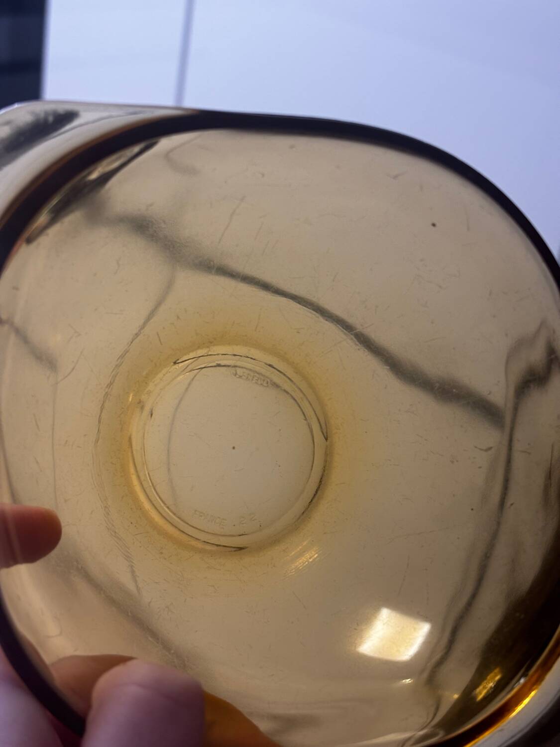 Vintage set of 4 amber brown Duralex bowls and véréco.
