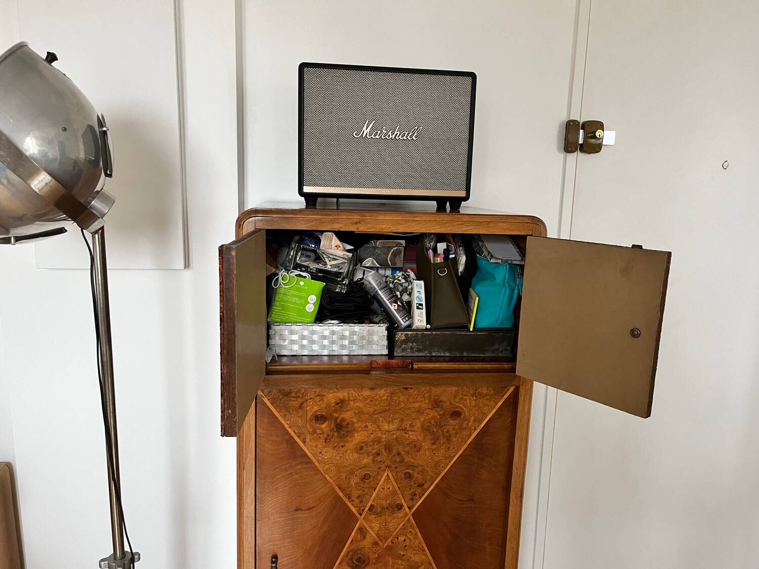 Art deco burl python walnut storage unit