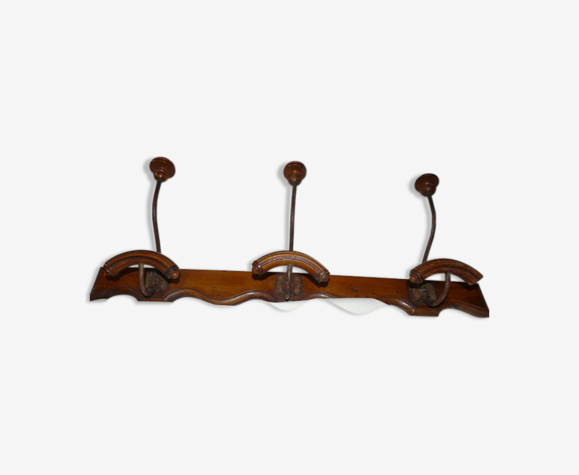 Porte manteau mural en bois 3 double patères de bistro