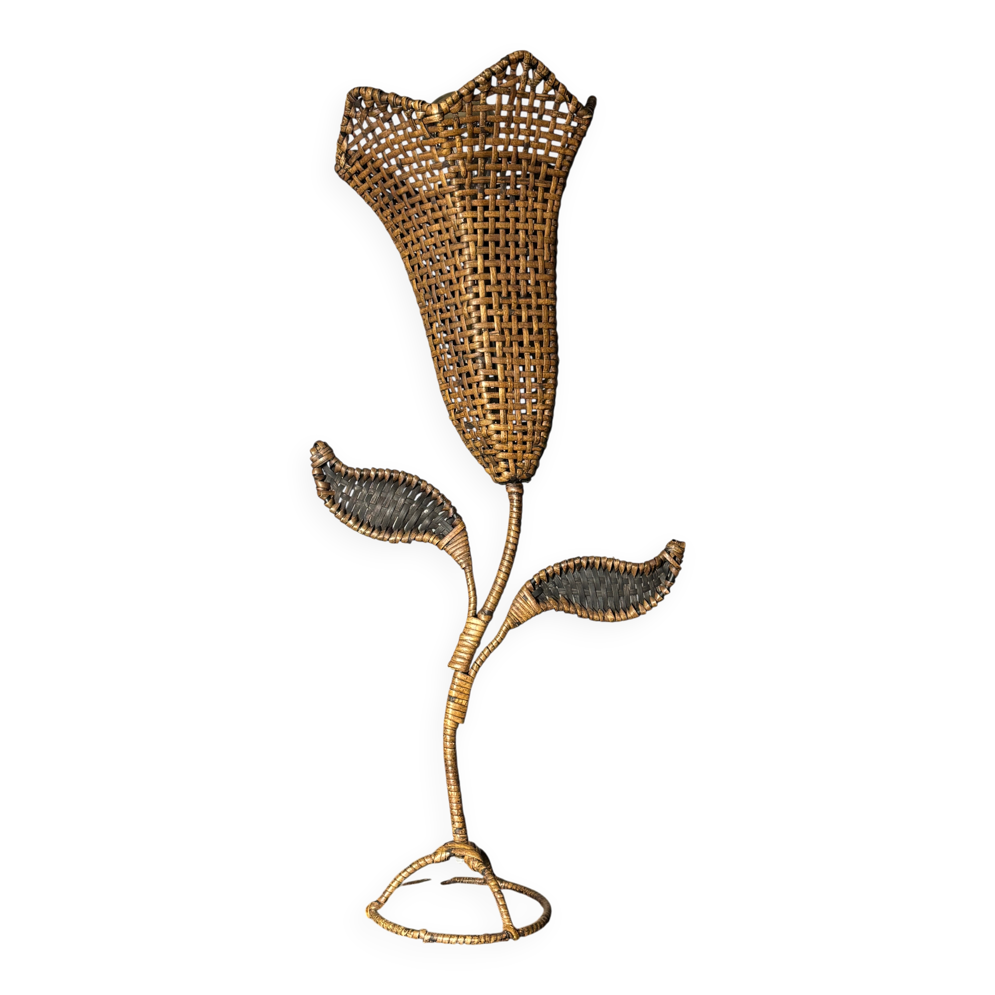 Large midcentury rattan wicker flower table lamp, 1960s