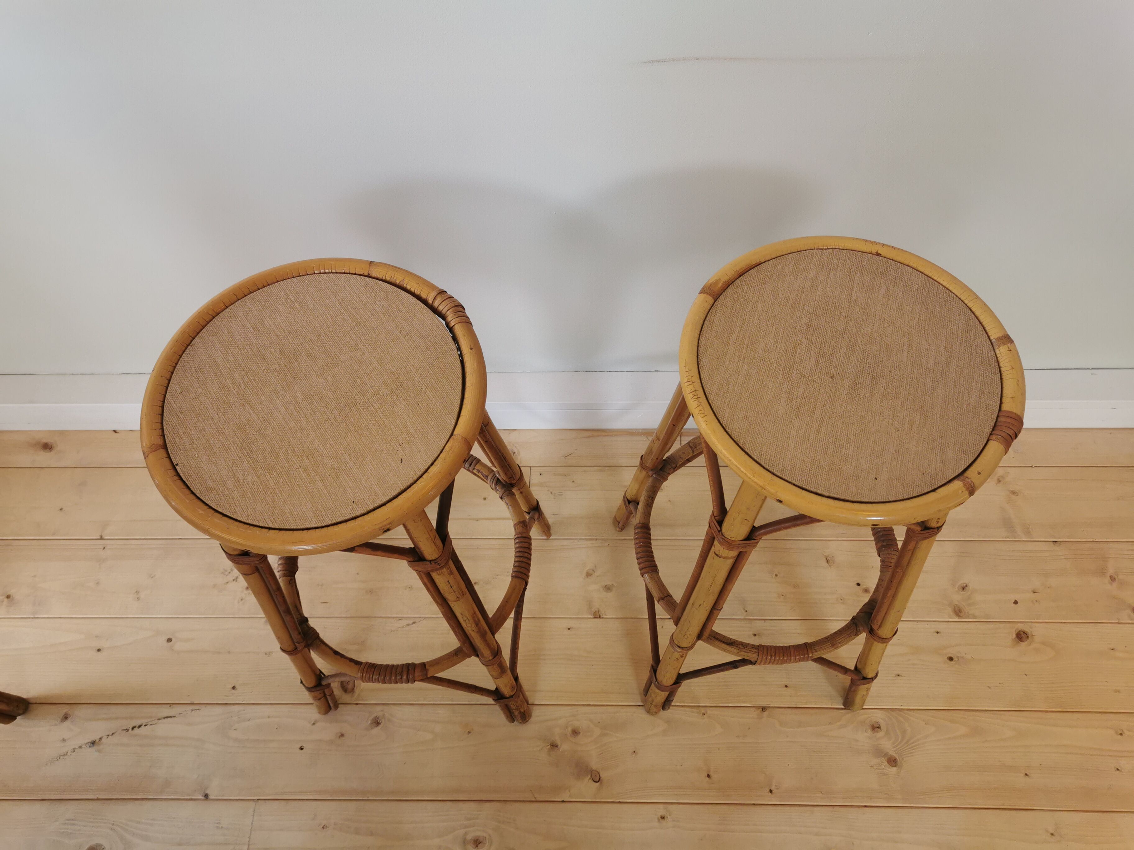 Bar et tabourets en rotin des années 50/60