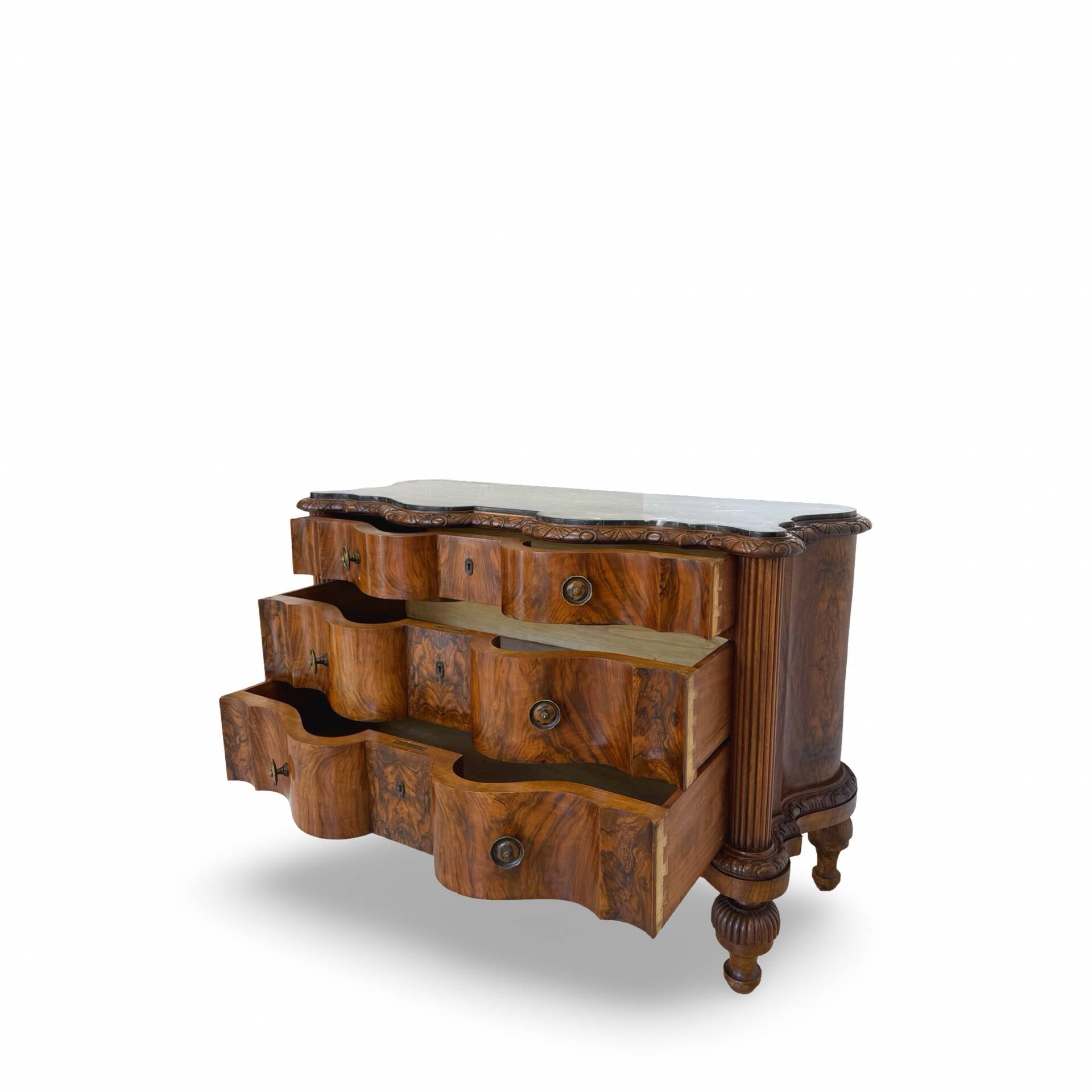 antique walnut serpentine commode