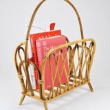 Bamboo and rattan magazine rack in the style of Franco Albini, Italy, 1970s.