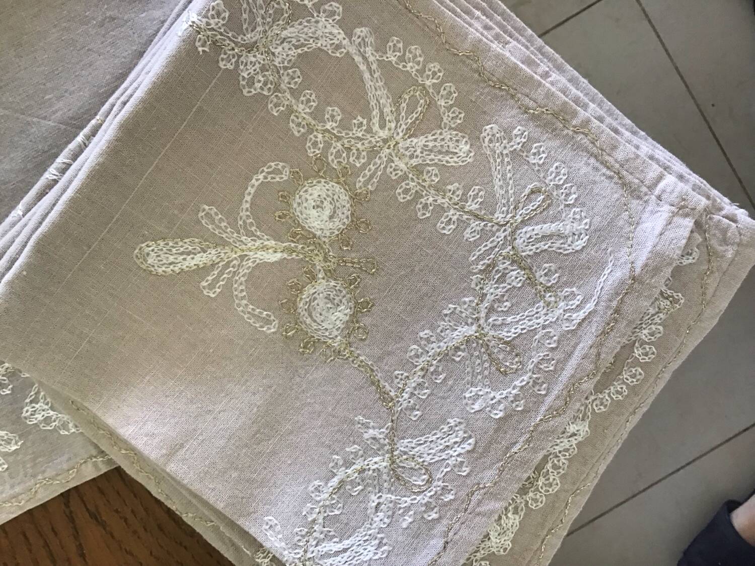 Set of 8 antique embroidered napkins