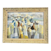 Cubist Oil on Canvas Tableau Rural Scene Asia Saard Thanomwong Signed