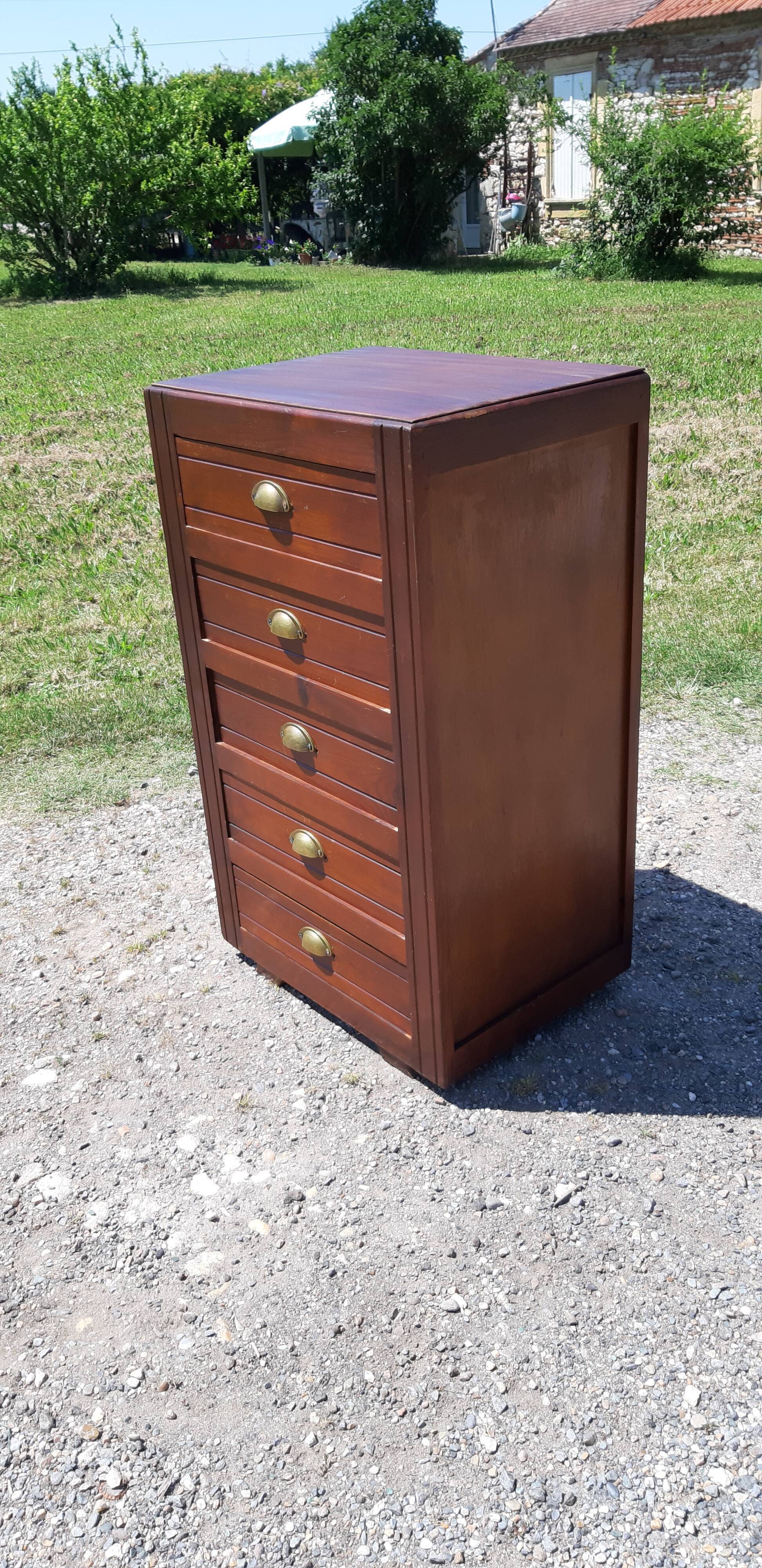 Industrial furniture Wood and Brass, 5 drawers