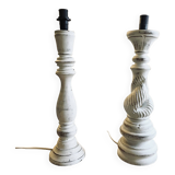 Pair of turned and bleached wood lamps