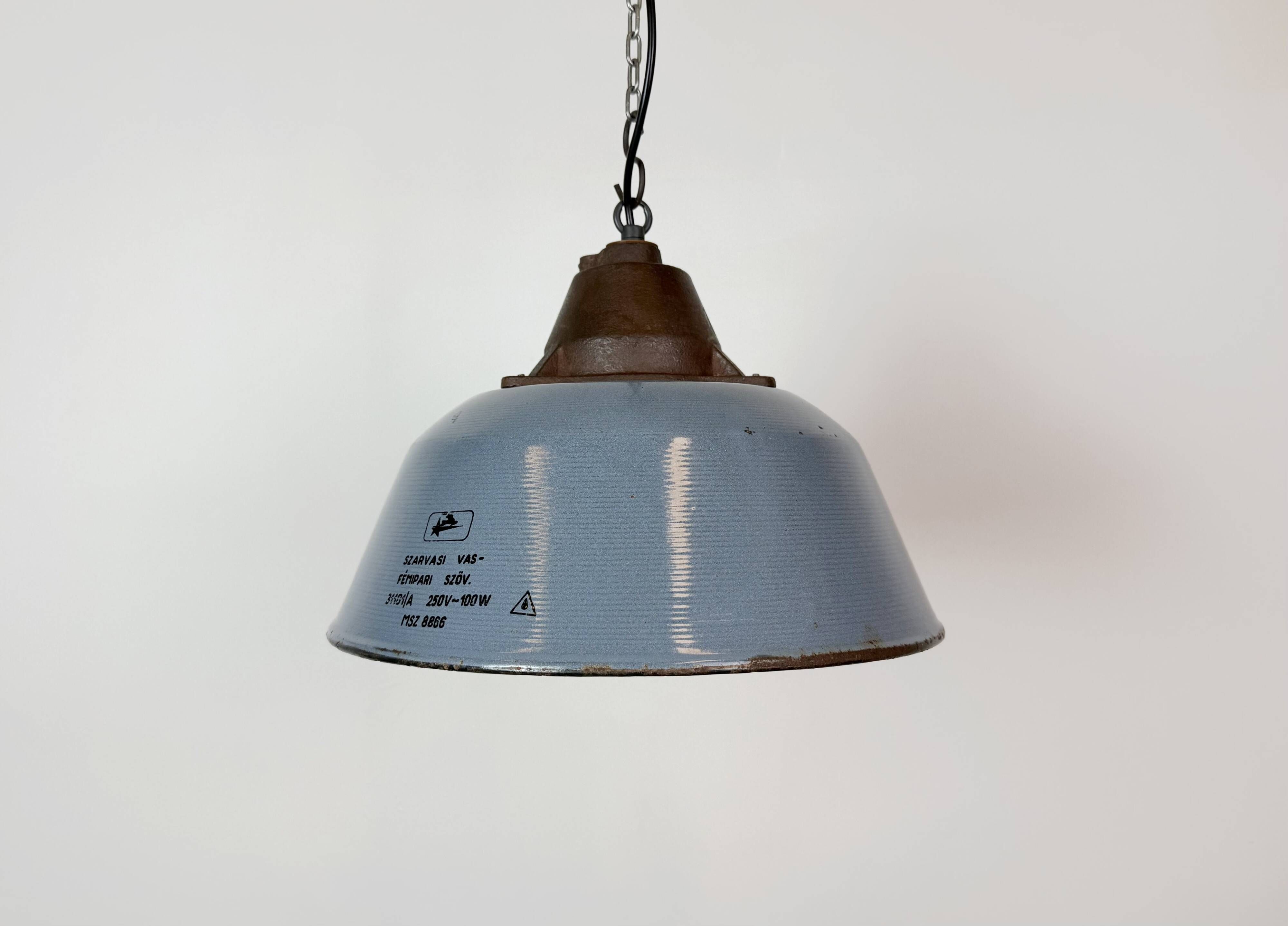 Industrial Grey Enamel and Cast Iron Pendant Light, 1960s