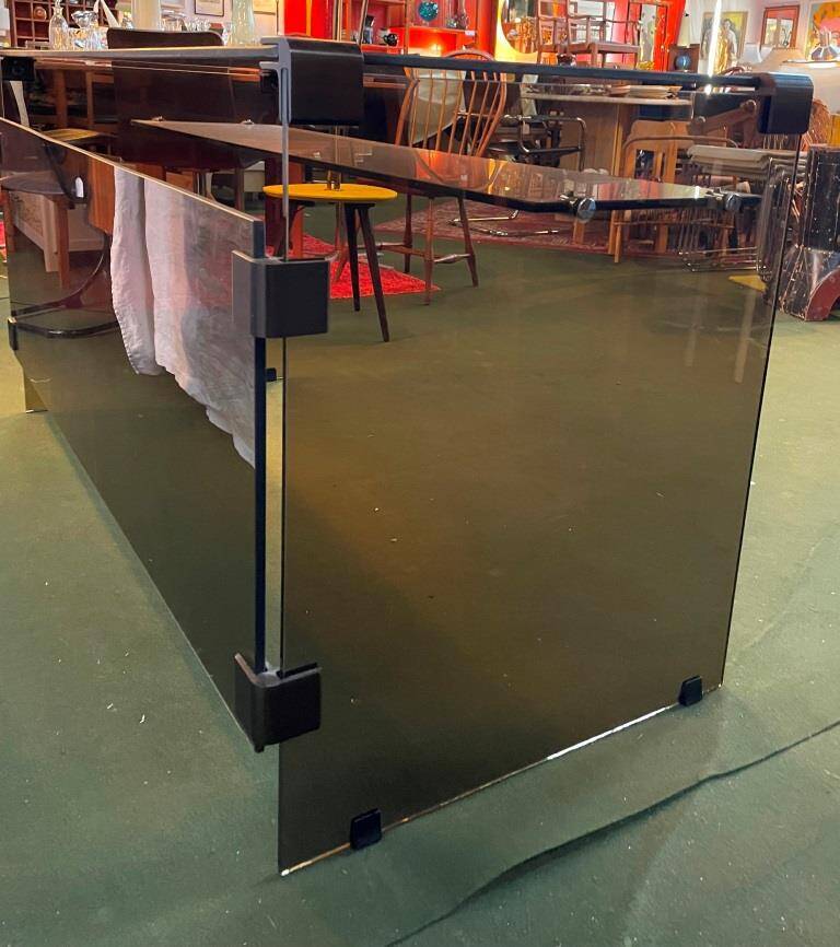 Smoked glass and metal desk, 1970s.