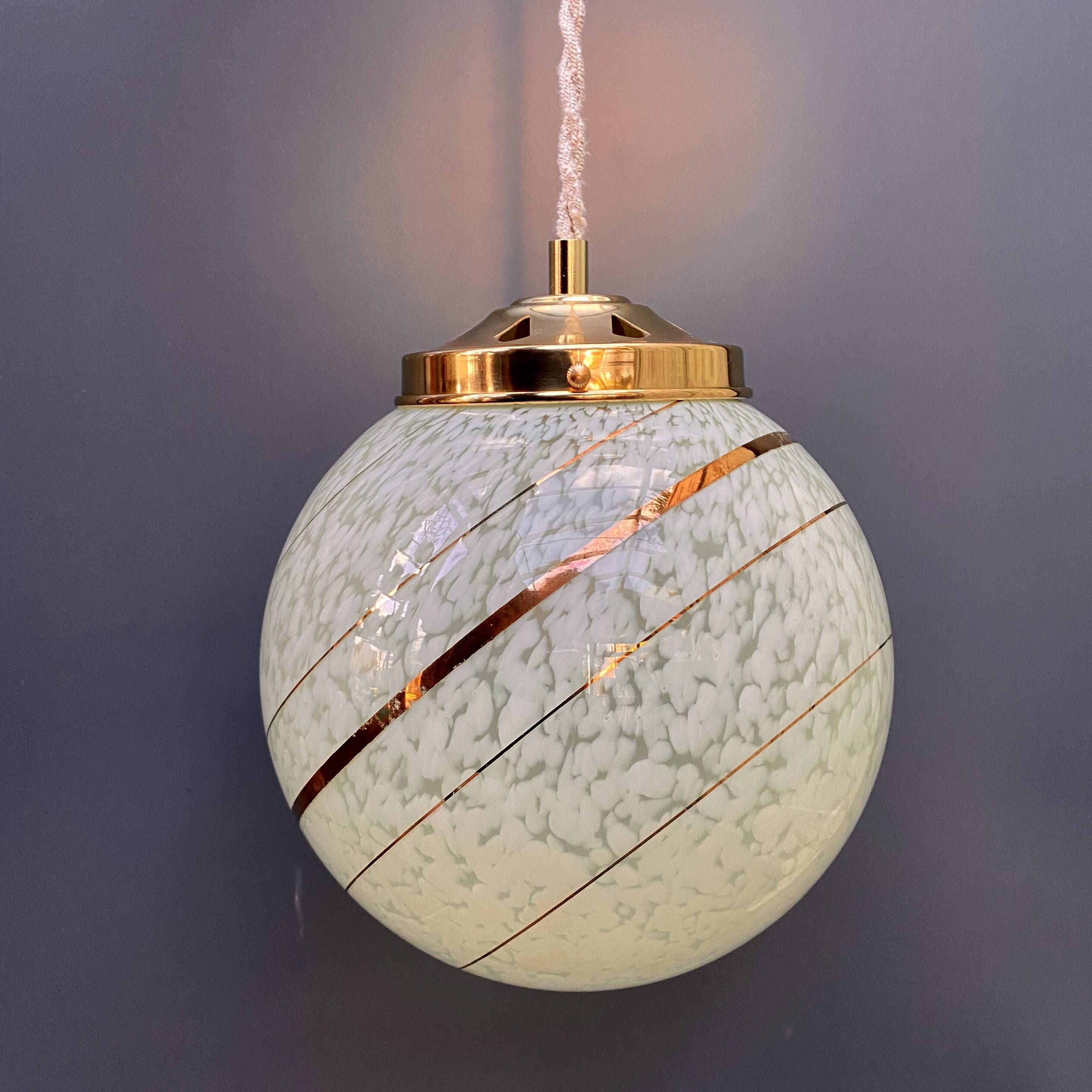 Vintage art deco globe pendant light in mint and gold clichy glass