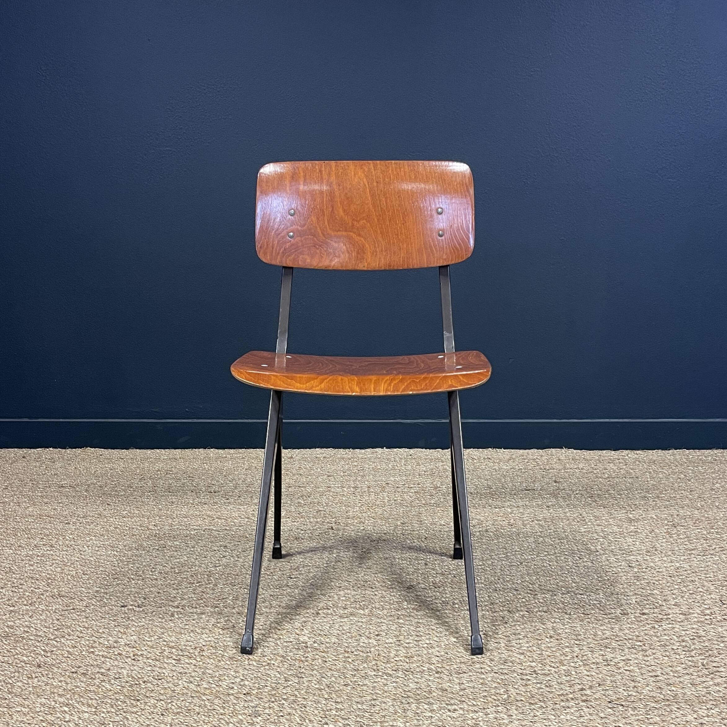 Result chair Friso Kramer for Ahrend wood steel taupe 60s Netherlands