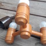 Scandinavian wooden turned pendant light, 70s/80s, chalet spirit.