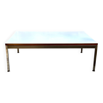 White melamine and chrome steel coffee table ☐ 100 x 60.5 cm