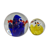 Set of two sulphides, glass paperweight with fish decorations