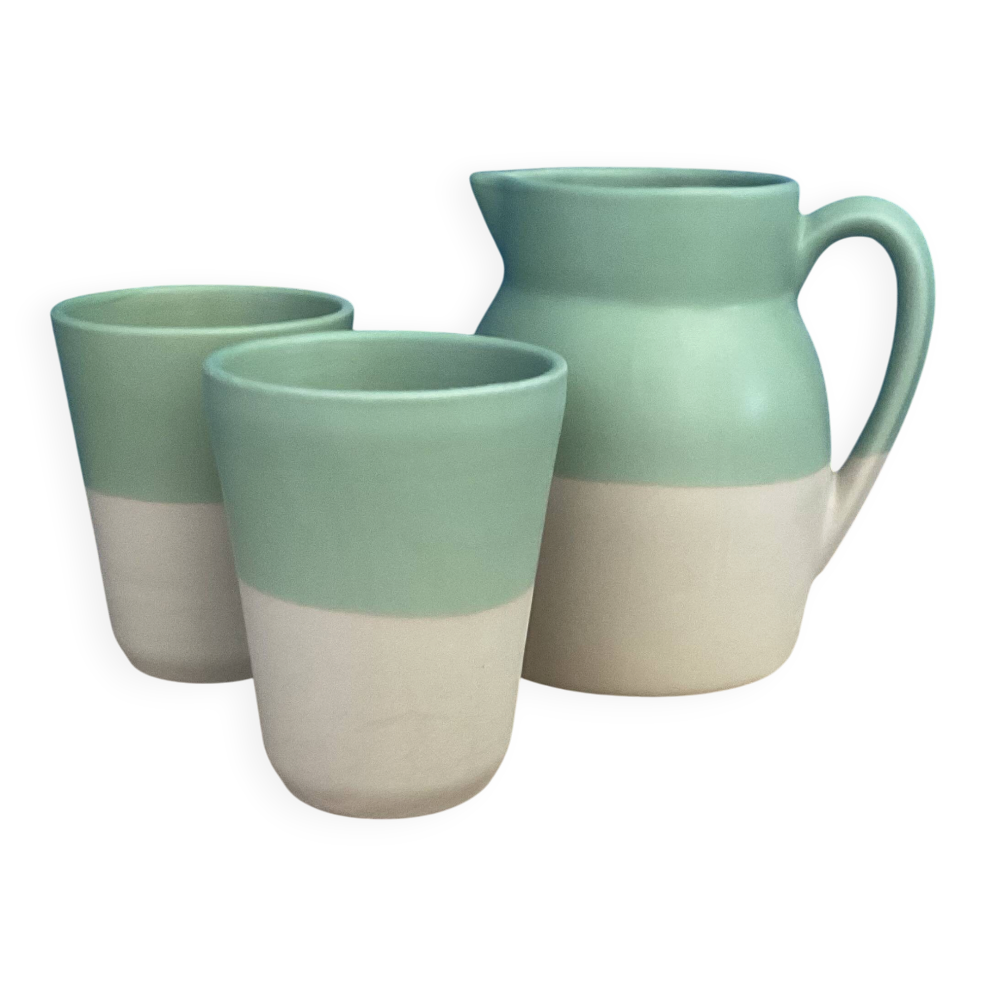 Vintage two-tone stoneware water service – Digoin Manufacture – Water green
