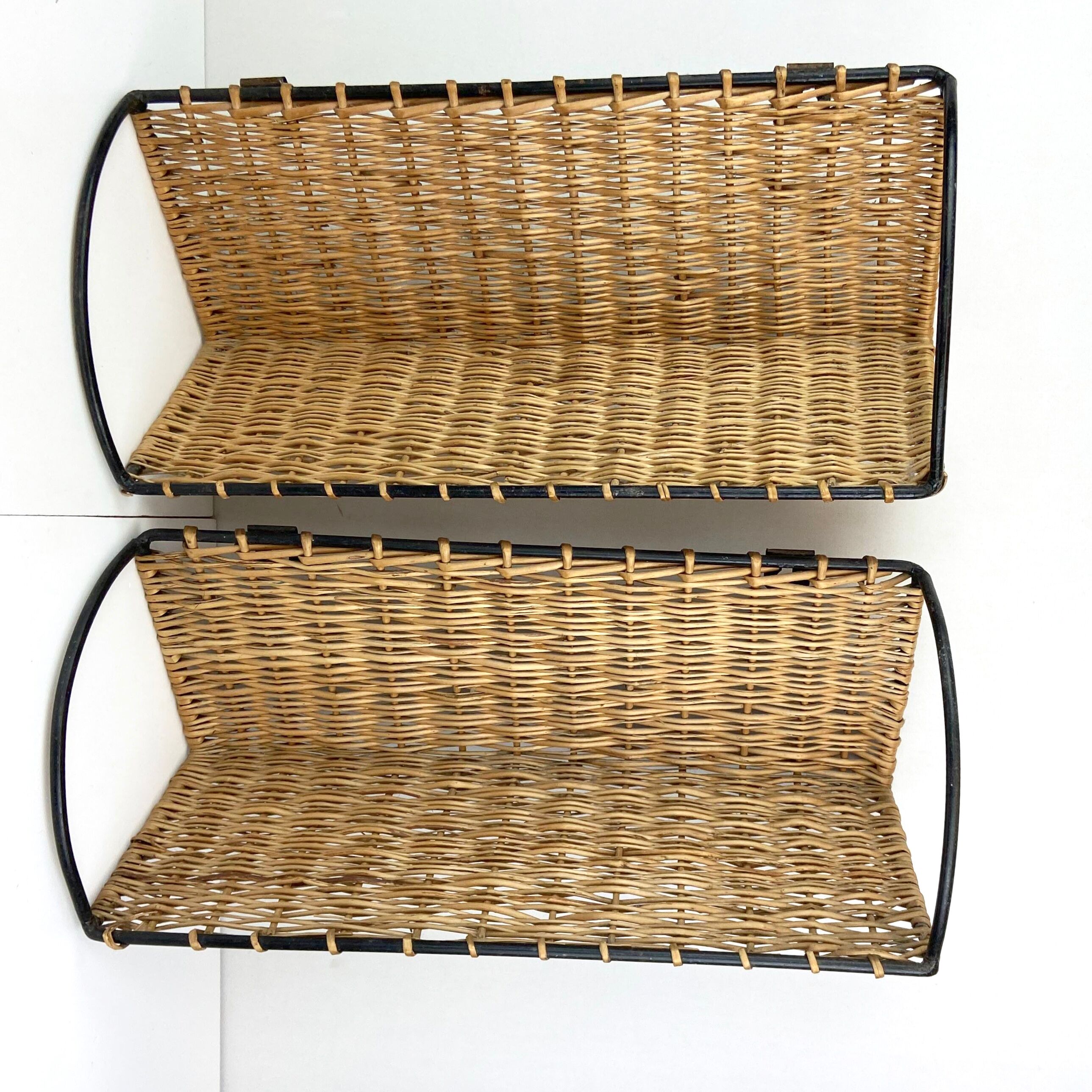 2 Old metal and wicker wall shelf 50s