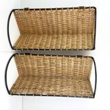 2 Old metal and wicker wall shelf 50s