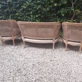 Louis XV style living room sofa and 2 armchairs - canework and carved wood