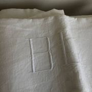 Linen sheet, reserve of antique trousseau, new with openwork and BL modernist L180