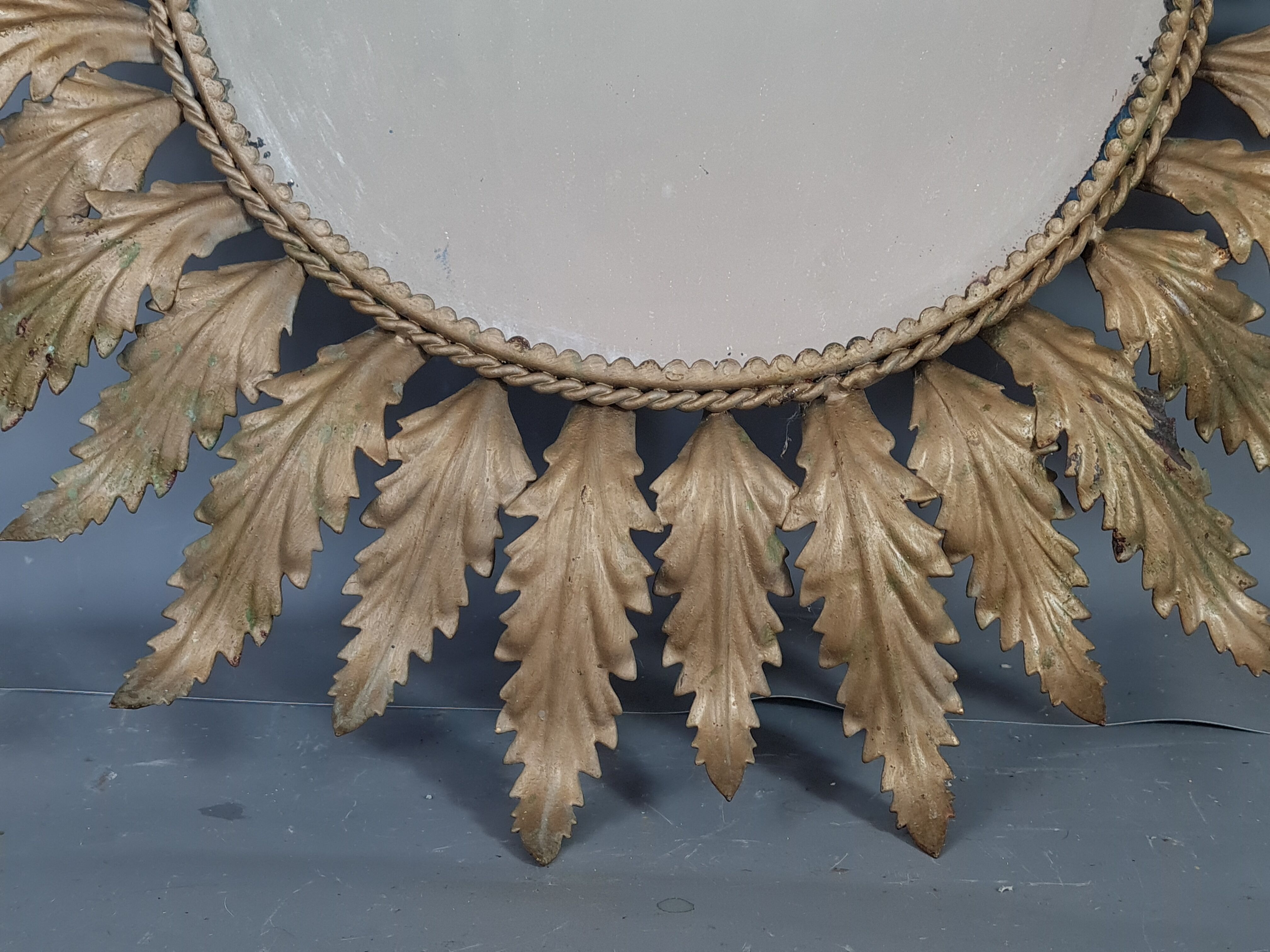 Mirror sun acanthus sheets vintage gold metal 50s